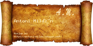 Antoni Milán névjegykártya