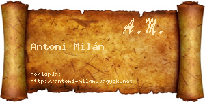 Antoni Milán névjegykártya